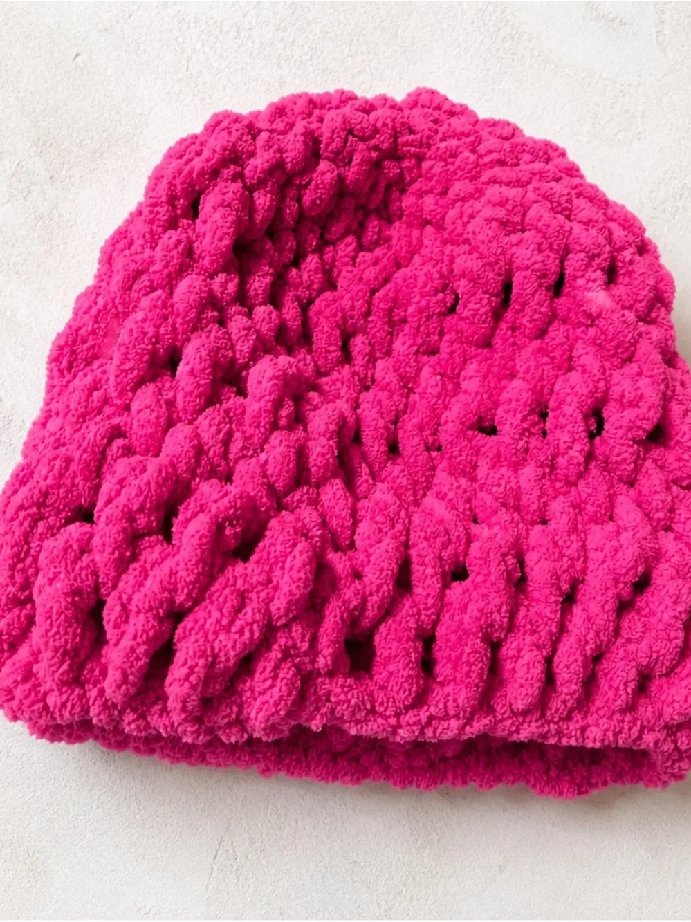 Handcrafted Plush Pink Super Bulky Statement Winter Beanie
